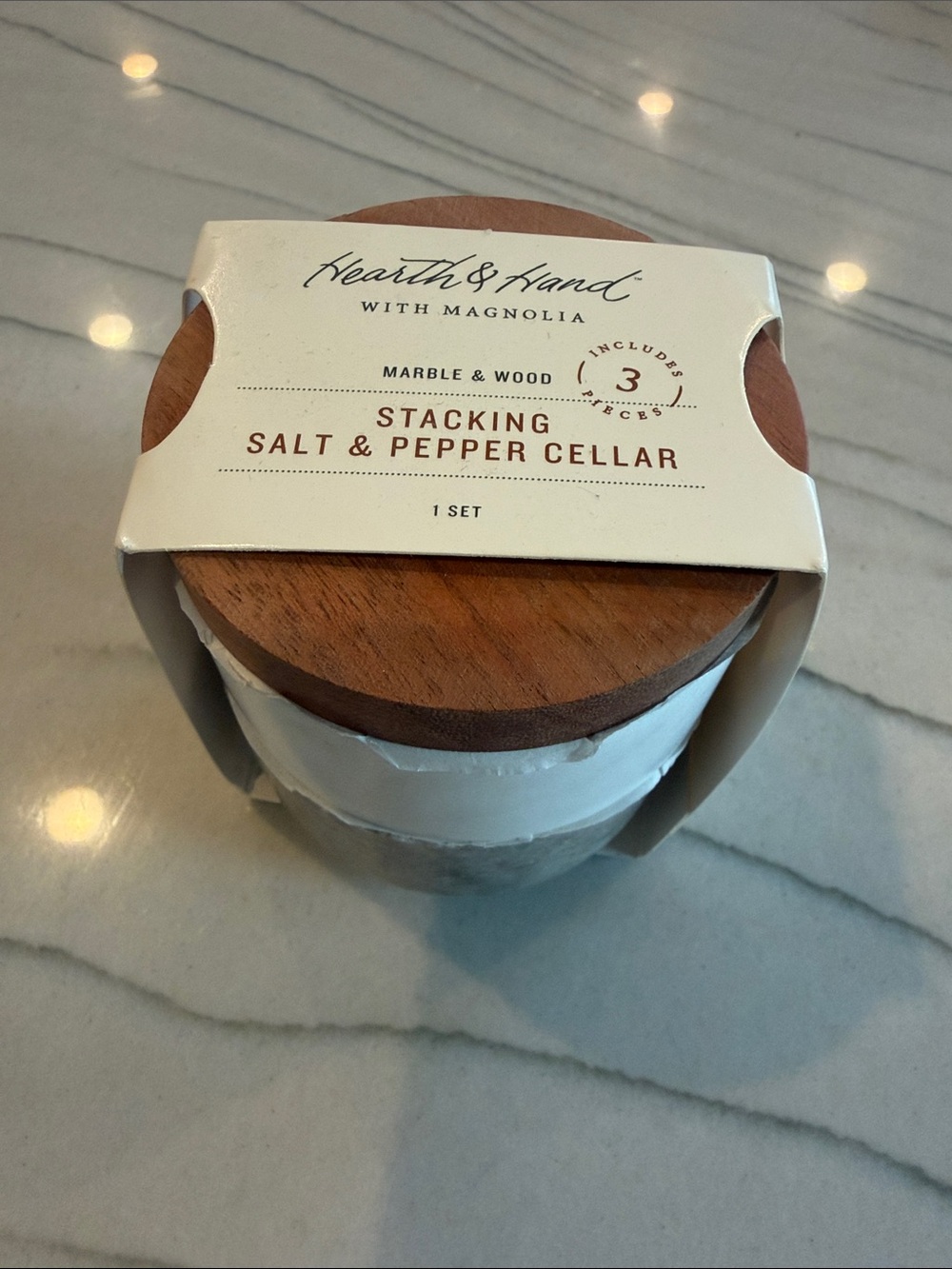 Hearth & Hand Marble Salt & Pepper Cellar with Wood Lids